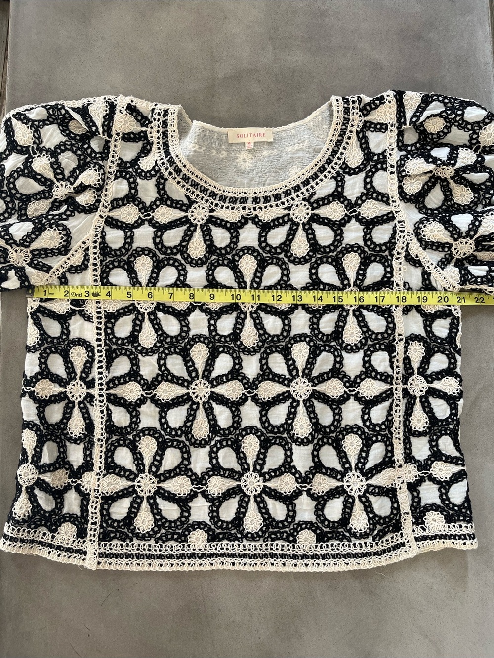 Anthropologie Solitaire Crochet Knit Puff Sleeve Boho Blouse Size M - Picture 3 of 7